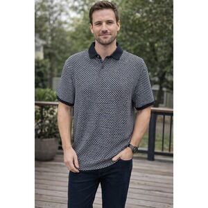 Selected Homme Organic Cotton Polo Shirt Mens XXL Navy Blue White Short Sleeve